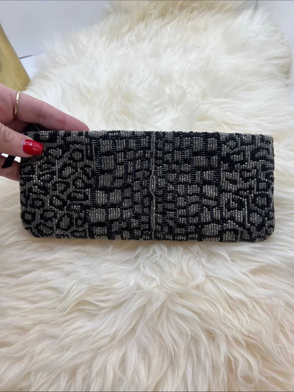 Neiman Marcus Black and Silver Beaded Clutch